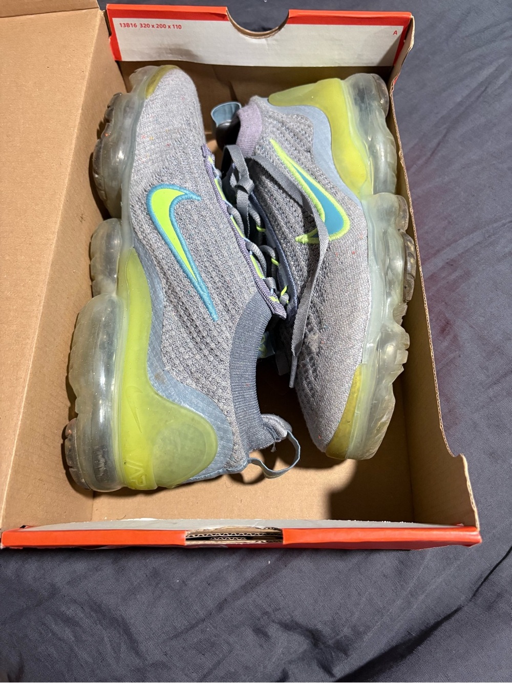Nike Grey & Neon Green Air VaporMax Flyknit Sneakers